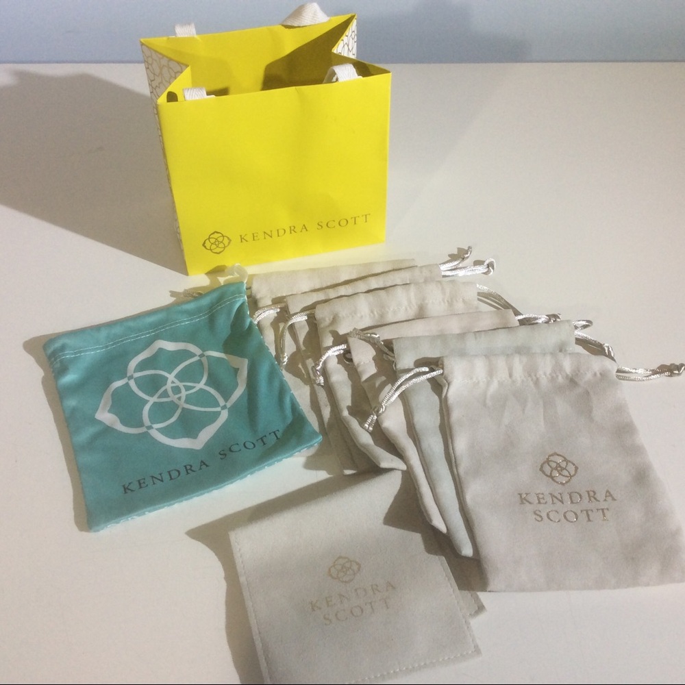 KENDRA SCOTT 9 Branded Jewelry Bags 6 Drawstring 1 Teal 1 Gold Paper 1 Pouch